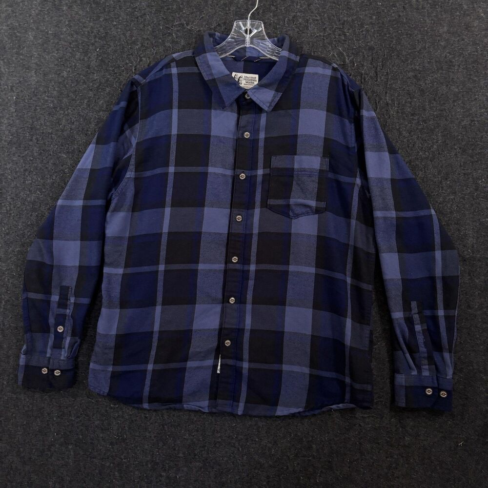 Marmot Mountain Works Shirt Men's Large Blue Plaid Flannel Button Up Pocket